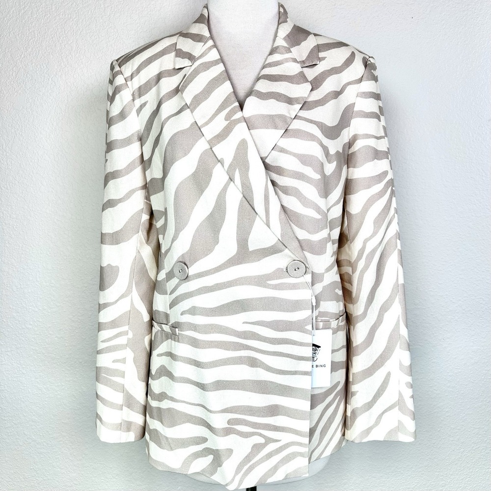 Anine Bing Sand Zebra Print Linen Blend Kaia Blazer XS NWT‎